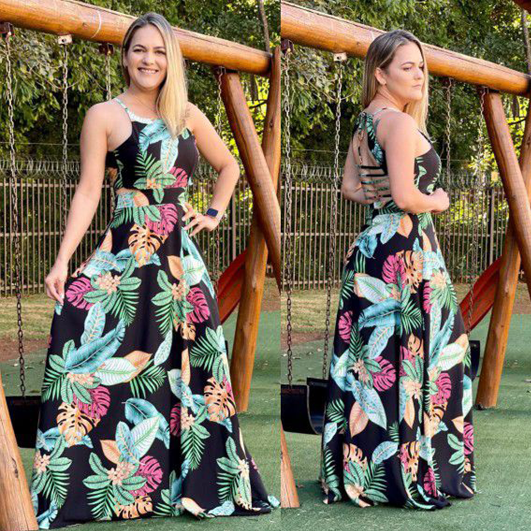 Emma's Floral and Black Long Dress